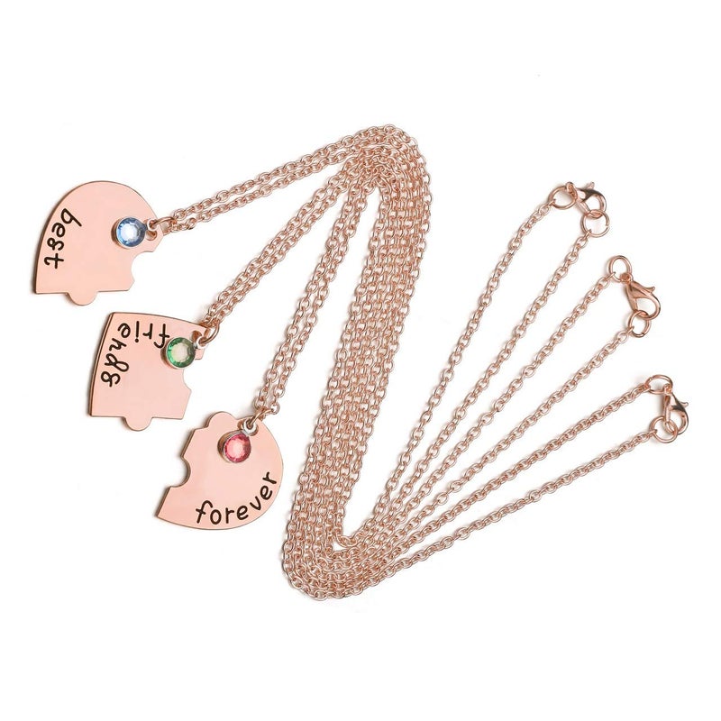 Top Plaza 3 Best Friends Forever and Ever Necklaces Set Rose Gold Heart Puzzle Matching Alloy Pendant Necklaces Friendship BFF Jewelry for Friends-Set of 3 - Image 4
